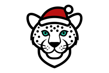 Leopard Face in Santa Hat Line Art Holiday Vector Graphic