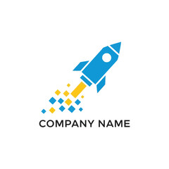 Blue Rocket Launching with Pixel Trail for Technology Company Logo.