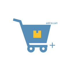 Blue shopping cart icon with a box inside and add to cart text.
