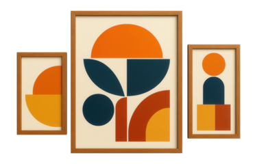 Mid-century modern decorative painting set, perfect for a retro family room touch.