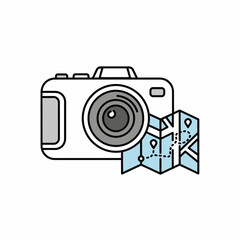 Camera and Map Icon for Travel Photography and Exploration.