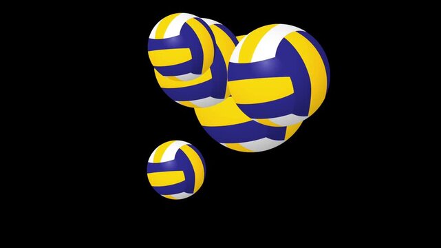 Animated volleyballs bouncing and rotating on a black background, perfect for sports and fitness themes.