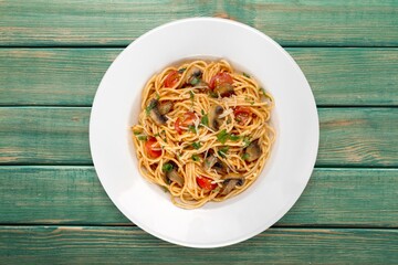 Delicious classic Italian dish spaghetti pasta in plate