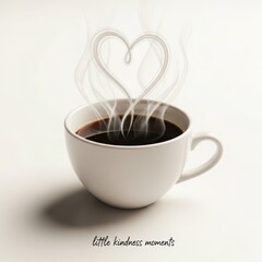 A steaming cup of coffee with heartshaped steam, symbolizing warmth, love, and a moment of kindness