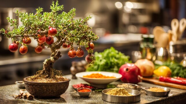 Bonsai tree kitchen setting