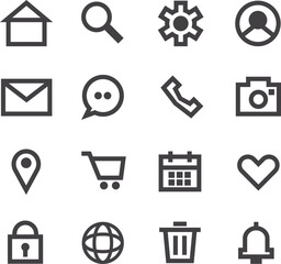 Minimalist line icon set for UI and UX design. Essential web and mobile interface symbols for apps and websites. Vector collection of basic navigation buttons. Clean outline style.