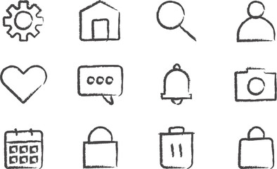 Hand-drawn sketchy UI and UX icon collection for web and app design. Creative outline symbols for digital interfaces, websites, and mobile dashboards in a playful modern doodle style.
