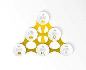 Step by step yellow infographic template with 6 options, parts or processes.