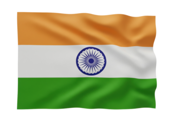 Waving Indian flag isolated on transparent background, national symbol of India in PNG format