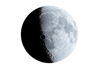 Detailed moon PNG isolated on transparent background, lunar surface with craters and shadows for...