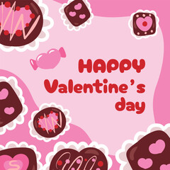 Happy valentine s day, chocolate gift box. Pastel love card vector