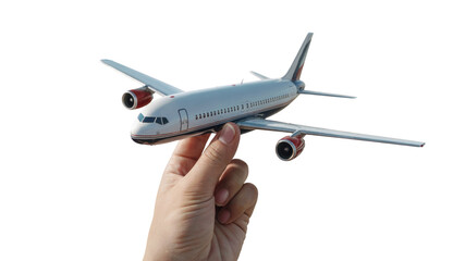 Obraz premium person holding a model airplane. Isolated on transparent background, png
