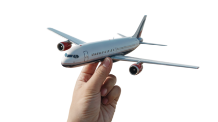  person holding a model airplane. Isolated on transparent background, png