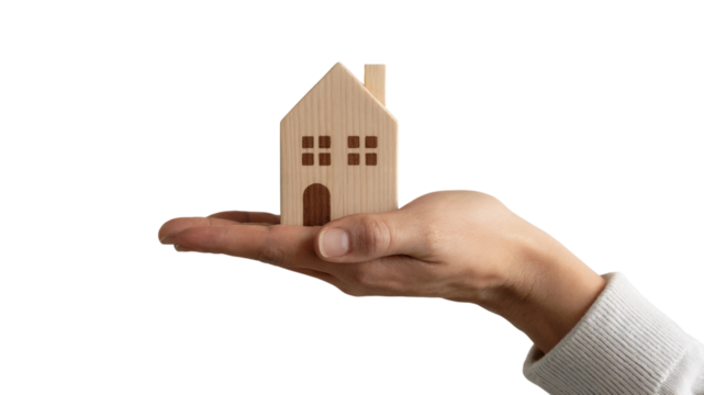 person holding a tiny house on their hand. Isolated on transparent background, png - Powered by Adobe