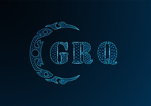 Low poly letter logo GRQ design. GRQ letter logo low poly vector design on blue color gradient background. GRQ logo low poly design