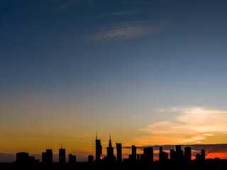 Panorama of the city, the panorama of Warsaw with a beautiful sunset
