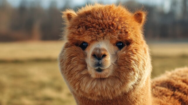 Closeup fluffy alpaca portrait - Powered by Adobe
