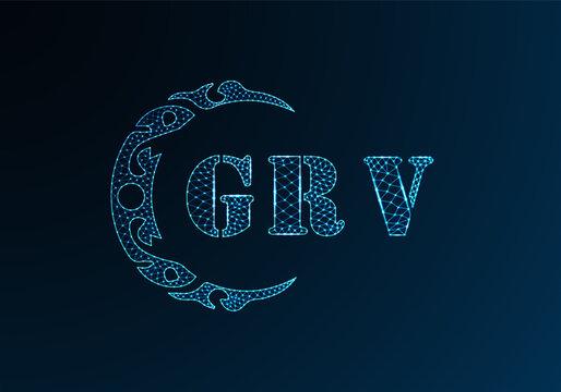 Low poly letter logo GRV design. GRV letter logo low poly vector design on blue color gradient background. GRV logo low poly design
