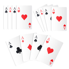 Vector set of ace card suits, playing card symbols, aces, and card suit icons. Concept for gambling, poker, and other games. Element for your design.