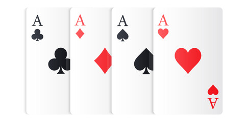 Vector set of ace card suits, playing card symbols, aces, and card suit icons. Concept for gambling, poker, and other games. Element for your design.