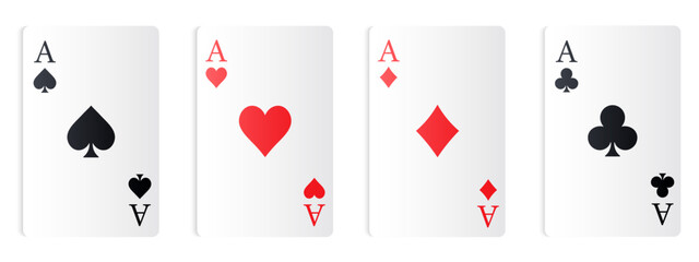 Vector set of ace card suits, playing card symbols, aces, and card suit icons. Concept for gambling, poker, and other games. Element for your design.