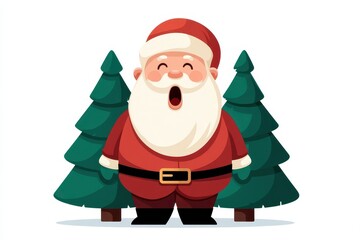 Fototapeta premium Cheerful Santa Claus standing among evergreen trees, spreading holiday joy.