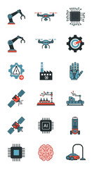 Collection of Artificial Intelligence and Robotics Icons Representing Technological Advancements.