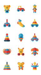 Collection of Colorful and Playful Childrens Toys for Creative Fun.