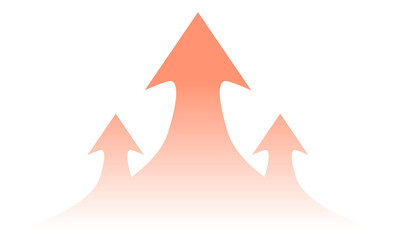 赤色の上向き矢印のイラスト。成長、上昇、前進、上達のポジティブなイメージ