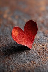 Red paper heart on rustic surface – macro art of red paper heart symbolizing love and emotion in warm light, textured red paper heart concept showing romance and heartfelt minimal design