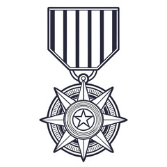 Stylized illustration of a decorated military medal with a star design and a striped ribbon, symbolizing honor, bravery, and achievement in service or recognition