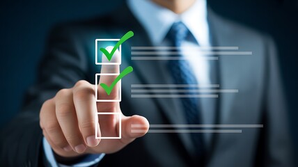 Businessman's Hand Selecting a Checkbox Symbolizing Completion, Success, and Task Management