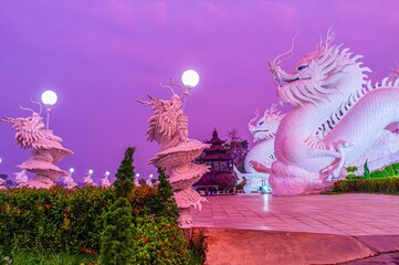 Ornate Naga Staircases at Wat Huai Pla Kang, Chiang Rai, Thailand
