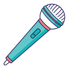 Vibrant cartoon microphone illustration isolated on a white background, ideal for podcast, karaoke, and music themes