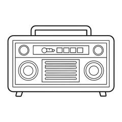 Monochrome line art icon of a classic 80s boombox. A simple vector outline of a retro portable stereo for music and nostalgia themes