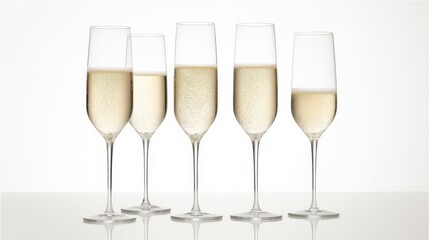 Fototapeta premium Elegant Champagne Flutes with Sparkling Wine, Perfect for Celebrations and Festive Occasions in Bright Studio Setting