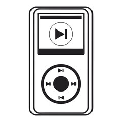Portable digital music player with play and skip buttons and control wheel illustration