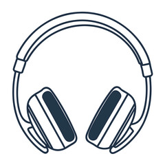 Simple line art drawing of over-ear headphones, a minimalist icon representing music, audio, and sound