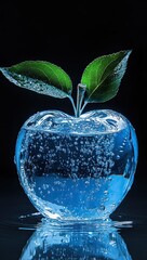 A crystal apple made of glass, filled with water and an empty space 
