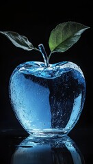 A crystal apple made of glass, filled with water and an empty space 