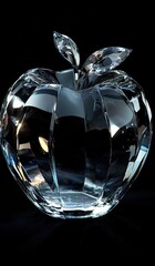 A crystal apple, with sharp edges and curves, is set against the pure black background