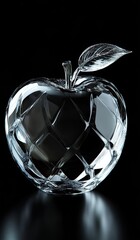 A crystal apple, with sharp edges and curves, is set against the pure black background