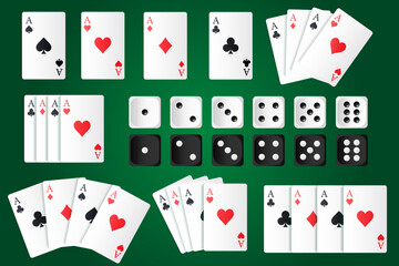 Vector set of ace card suits, playing card symbols, aces, and card suit icons. Concept for gambling, poker, and other games. Element for your design.