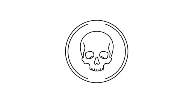 Outline of a skull inside a circular border with glitches