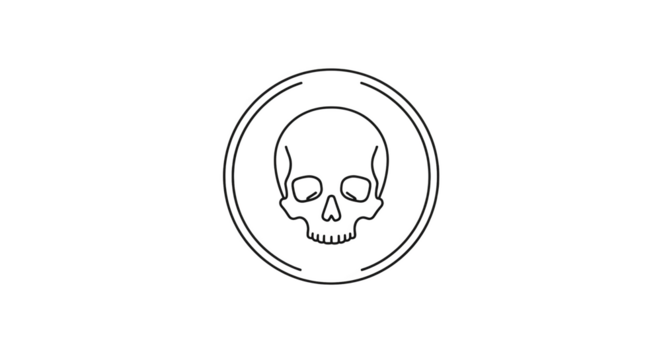 Outline of a skull inside a circular border with glitches