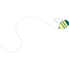 A Cute Cartoon Bee With Yellow and Teal Stripes Flies Through The Air With A Dotted Line Trail On A Transparent Background