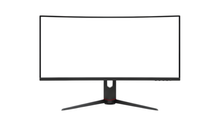 Black curved monitor shows sleek design with red accents, ideal for product photography, website display, or showcasing visual technology.