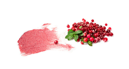 Red cranberries body scrub texture smear isolated