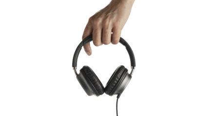  hand holding a pair of headphones. Isolated on transparent background, png
