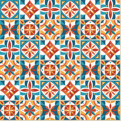 Mediterranean seamless pattern with colorful tiles. Background with bright geometric ornament